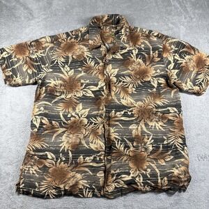 Caribbean Button Up Hawaiian Floral Short Sleeve Pocket Camp Shirt Mens XL